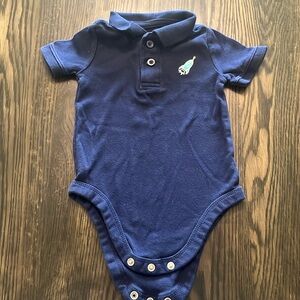 6-9 Month Navy Blue with Rocket Ship Embroider Onesie with Collar